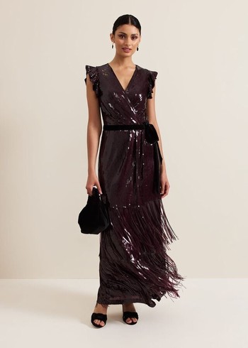 Phase Eight Chanai Sequin Wrap Dress Burgundy Canada | DGZCBY-856